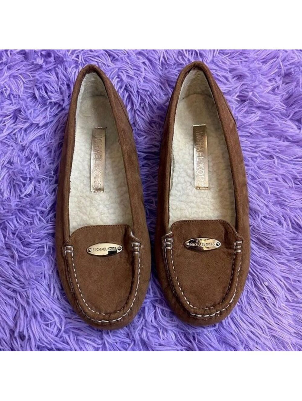 Michael Kors Women’s Suede Moccasin Slippers UK 3.5 US 6.5 Cozy Slip On Shoes